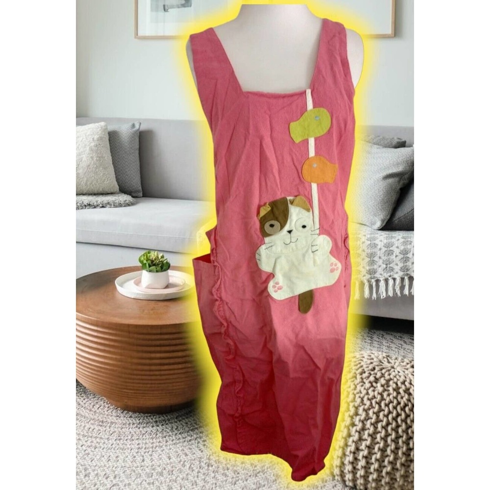 Unbranded Handmade Kawaii Kitty Cat w/ Fish Pockets Apron Cooking Crafting